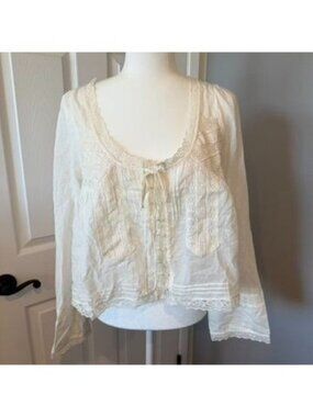 Free People Boho Ivory White Lace Button Blouse Size XS NWT